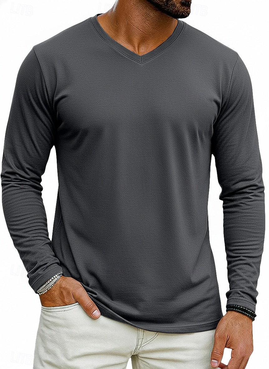 Per uomo Maglietta Manica Lunga Scollo a V Primavera Inverno Primavera & Autunno Tinta unica Semplice Maglieria Quotidiano Abbigliamento Sportivo Puro Casuale Quotidiano All'aperto Nero Bianco Grigio del 2026 a $14.99 –P2