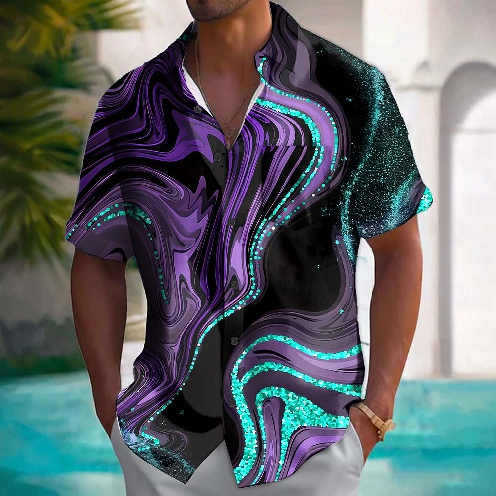 Herren Wellen Marmor Abstrakte flüssige Kunst Hemd Sommerhemd Knopfhemd Kurzarm Modisch lässig Outdoor Urlaub Alltagskleidung Sommer Frühling Umlegekragen 3D-Druck Hemden mit Kragen Eine Tasche vorne 2026 - $25.99 –P3
