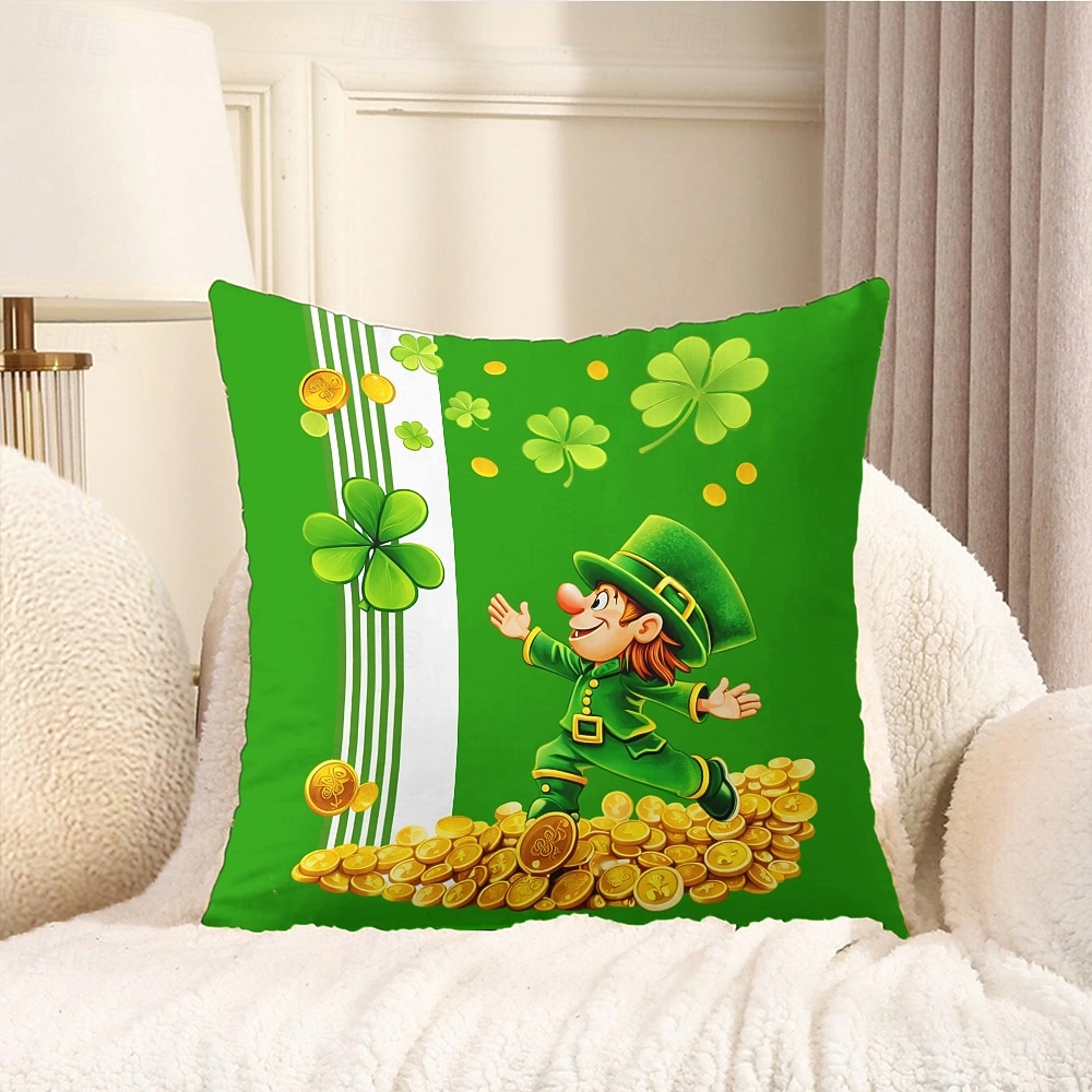 St. Patrick's Day Shamrock Gold Coin Throw Pillow Cover 18x18 Inch, Green Black Casual Decorative Cushion Case 2026 - $11.99 –P5