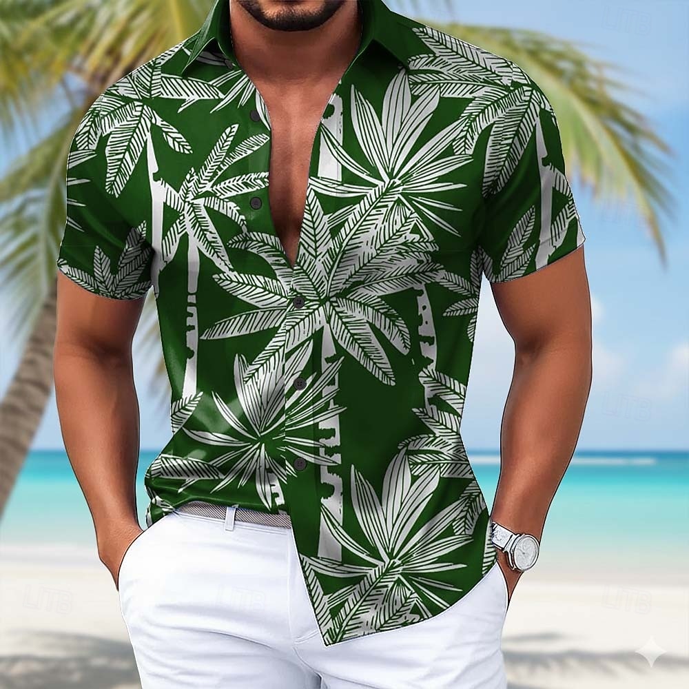 Per uomo Albero di Cocco Piante Tropicali Camicia in raso Camicie hawaiane Camicia Aloha Manica Corta Hawaiano Quotidiano Vacanza Estate Primavera Collo ripiegato Stampa 3D Camicie con bottoni Blu del 2026 a $25.99 –P3