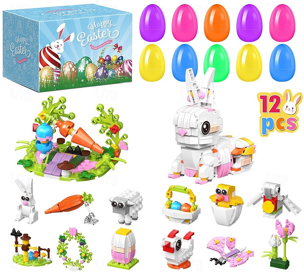 Set de ouă de Paște cu 12/24 de piese, iepure versatil &blocuri de construcție cu animale, activitate creativă de joacă, design jucăuș, jucărie de construcție iepuraș DIY pentru cadouri de petrecere 2026 - $27.99 –P7