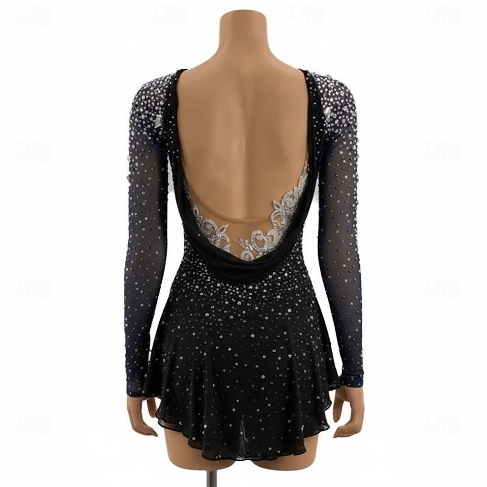 Rochie de Patinaj Artistic Pentru femei Πατινάζ στο πάγο Rochii Negru Peteci Deschide Înapoi Strech Antrenament Competiție Ținută Patinaj Clasic Cristale / Strasuri Manșon Lung Patinaj pe Ghea 2026 - $339.49 –P2