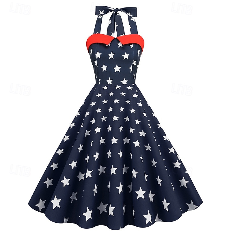 250-årsjubileum i USA 1950-tallet Retro / vintage Middag Swing kjole Halter Flare kjole Ermeløs Stjerner Kostyme Dame 4. juli Uavhengighetsdagen Voksne Kjole 2026 - $27.99 –P1