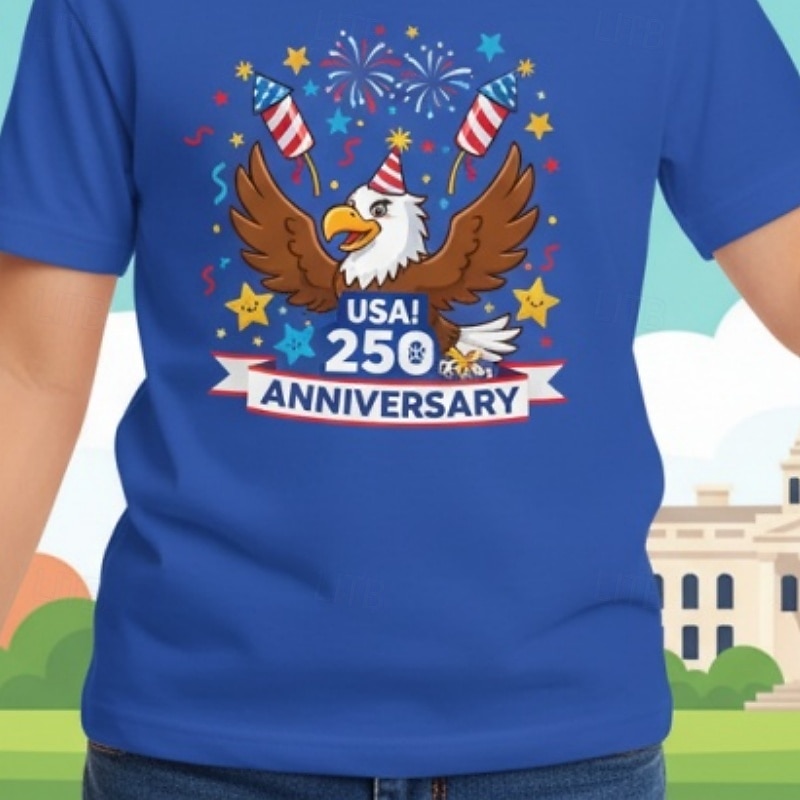Amerikanska självständighetsdagen Pojkar 3D Grafisk 250-årsjubileum T-shirt Kortärmad 3D-tryck Sommar Vår Sport Mode Streetwear Barn 4-12 år Rund hals Ledigt Dagligen Utomhus Normal 2026 - $15.99 –P3