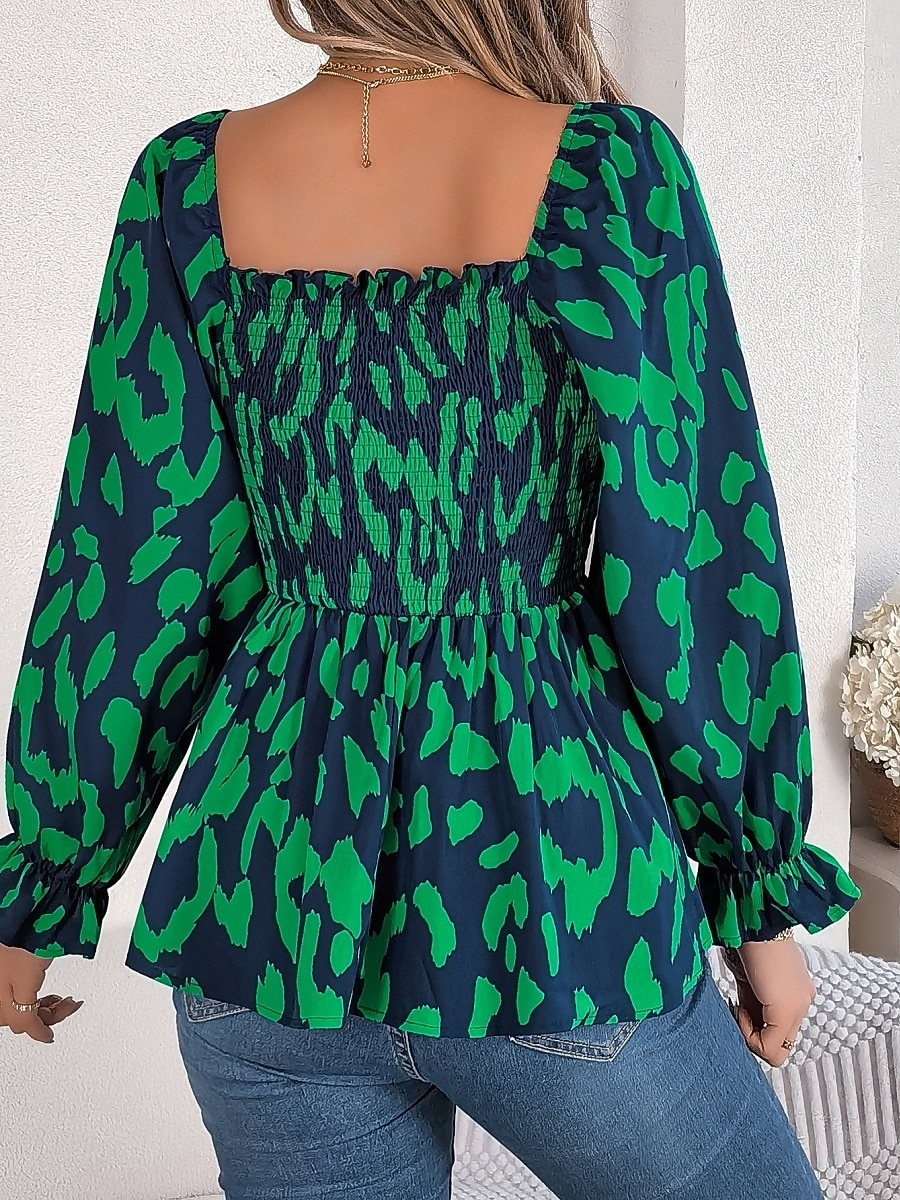 Per donna Camicia Blusa Top in chiffon Leopardo Elegante Classico Moderno Manica Lunga Collo quadrato Top Regolari Quotidiano Ferie Uscire Nero Bianco Verde Primavera Autunno del 2026 a $27.99 –P8