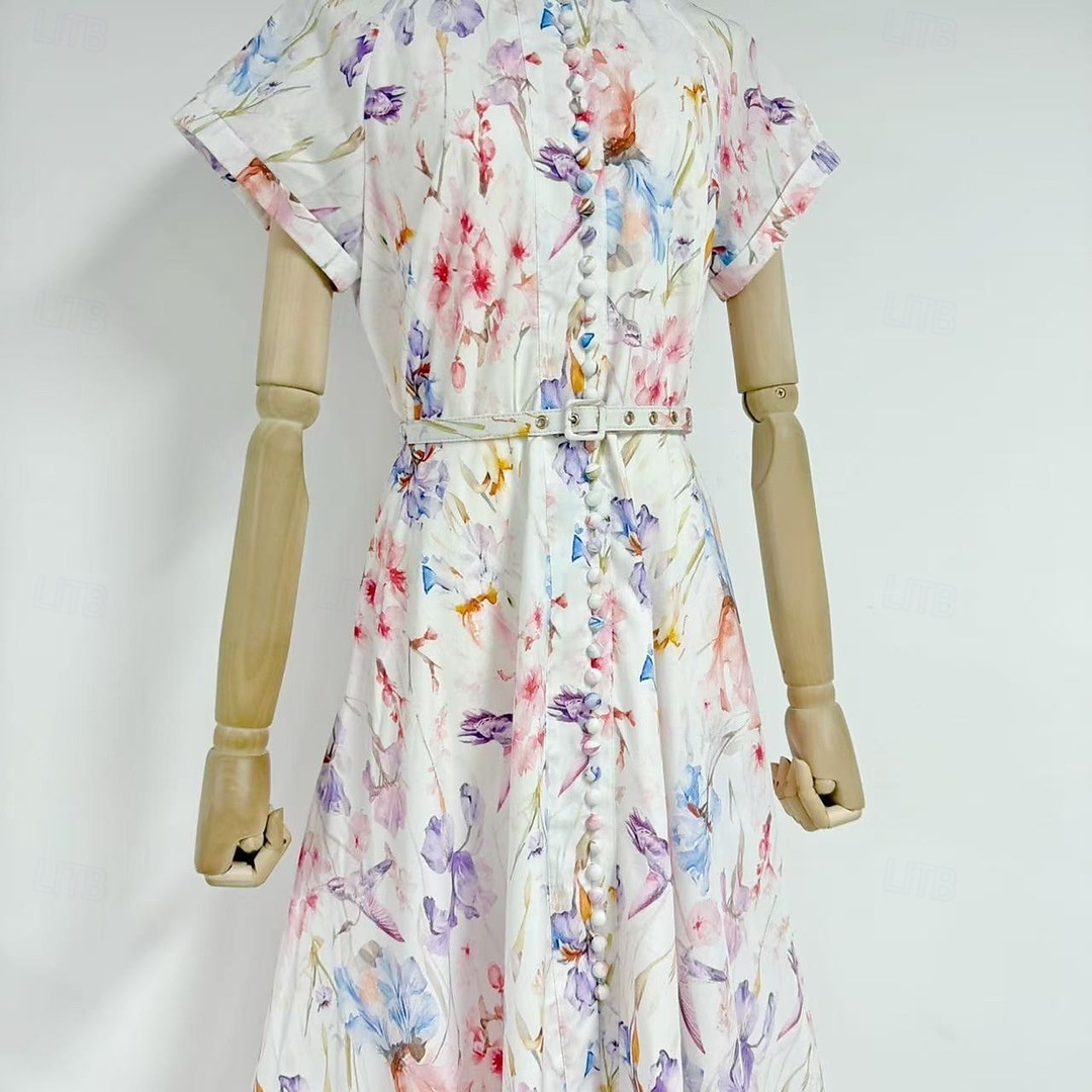 A-Line Ankle Length Tea Length Wedding Guest Dress Wedding Guest Dresses Elegant Daily Short Sleeve High Neck Garden Party Wedding Cowl Back with Floral Print Print 2026 - $114.99 –P5