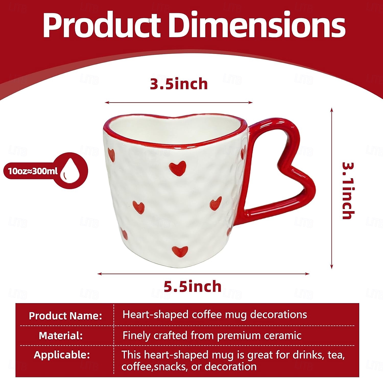 Hartvormige koffiemok van 295 ml – schattige keramische mok met hartje als accent, perfect voor Valentijnsdag, bruiloften, jubilea, romantische cadeaus, koffie, thee, warme chocolademelk, en als 2026 - $21.99 –P1