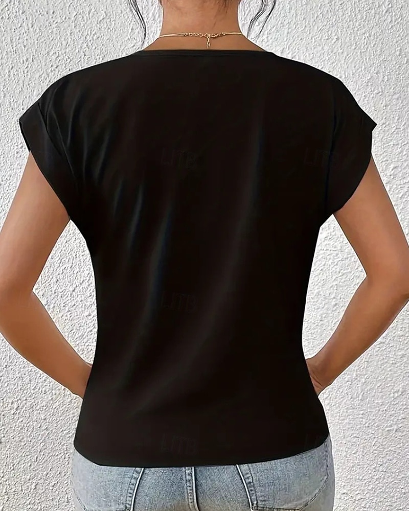 Γυναικεία Μπλουζάκι Συμπαγές Χρώμα Κλασσικό Καθημερινό Κοντομάνικο Λαιμόκοψη V Κανονικά μπλουζάκια Καθημερινά Εξόδου Σαββατοκύριακο Μαύρο Λευκό Ανθισμένο Ροζ Κρασί Βαθυγάλαζο Καλοκαίρι Άνοιξη 2026 - $11.49 –P8