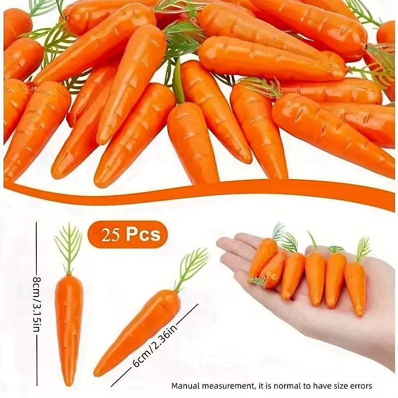 25pcs Easter Plastic Foam Artificial Carrot Pendants . Simulation Vegetables for Holiday Home and Kitchen Decoration - Easter Theme Party, Wall Art 2026 - $12.99 –P7