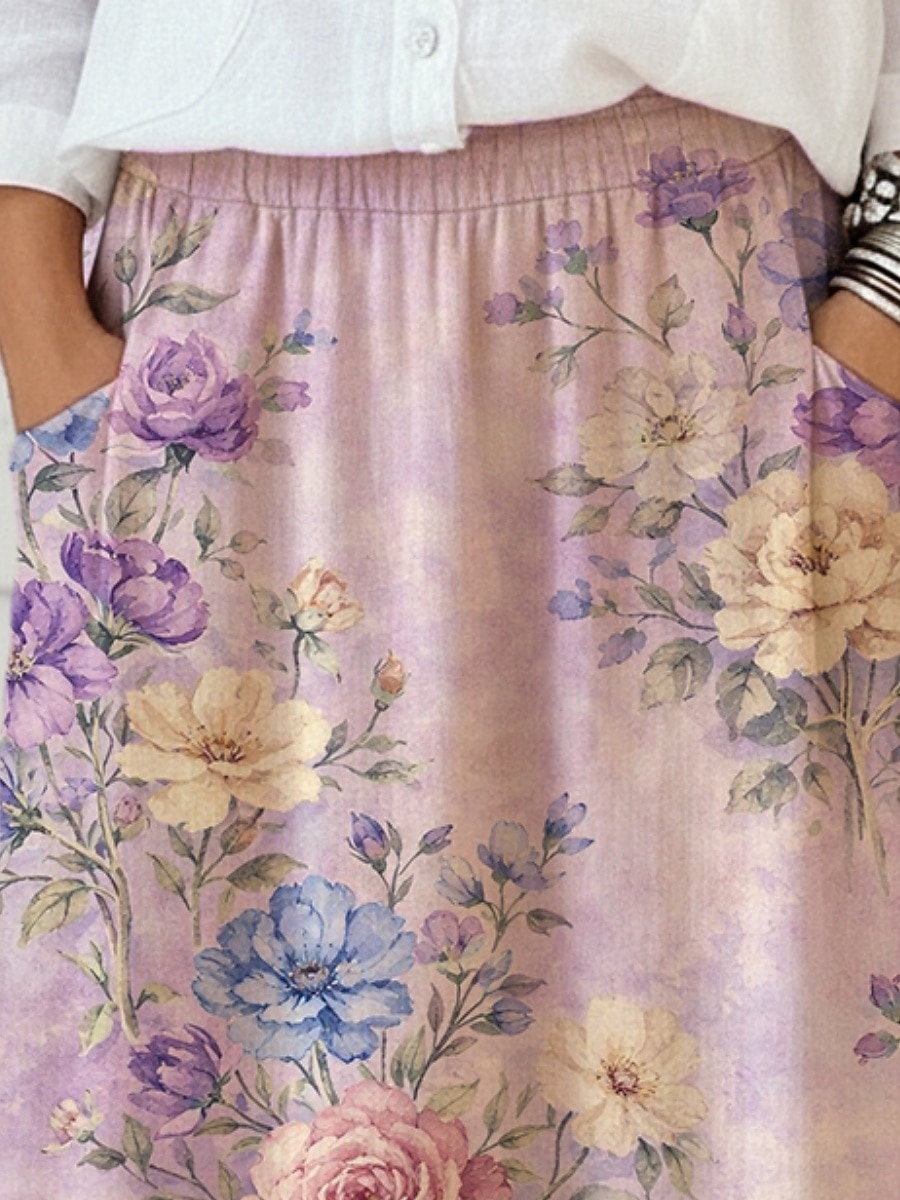 Spódnica damska na wakacje, bohemia, vintage, modna, swobodna, maxi, spódnice ze średnim stanem, kwiatowy wzór, nieelastyczna, codzienna, uliczna, jasnozielona, różowa, jasnoniebieska, letnia 2026 - $33.99 –P2