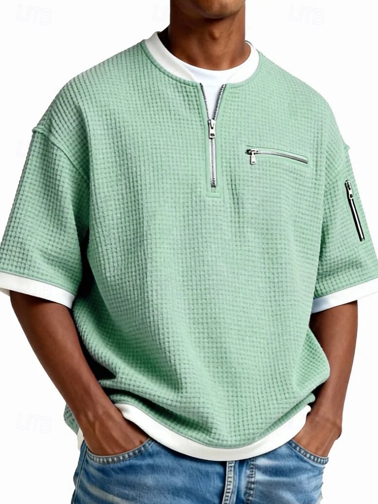 Мужчины Футболка с вафельным рисунком Футболка С короткими рукавами Хенли Лето Весна Весна лето Сплошной цвет Мода Оригинальный рисунок На каждый день Многослойный поддельные две части 2026 - $25.99 –P3