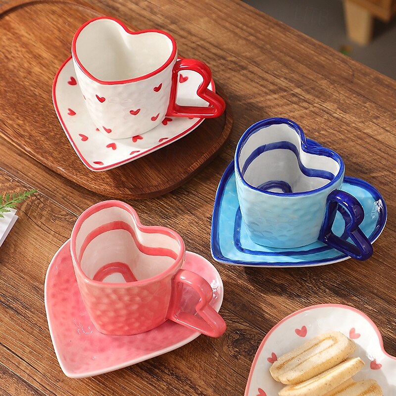 Hartvormige koffiemok van 295 ml – schattige keramische mok met hartje als accent, perfect voor Valentijnsdag, bruiloften, jubilea, romantische cadeaus, koffie, thee, warme chocolademelk, en als 2026 - $21.99 –P7