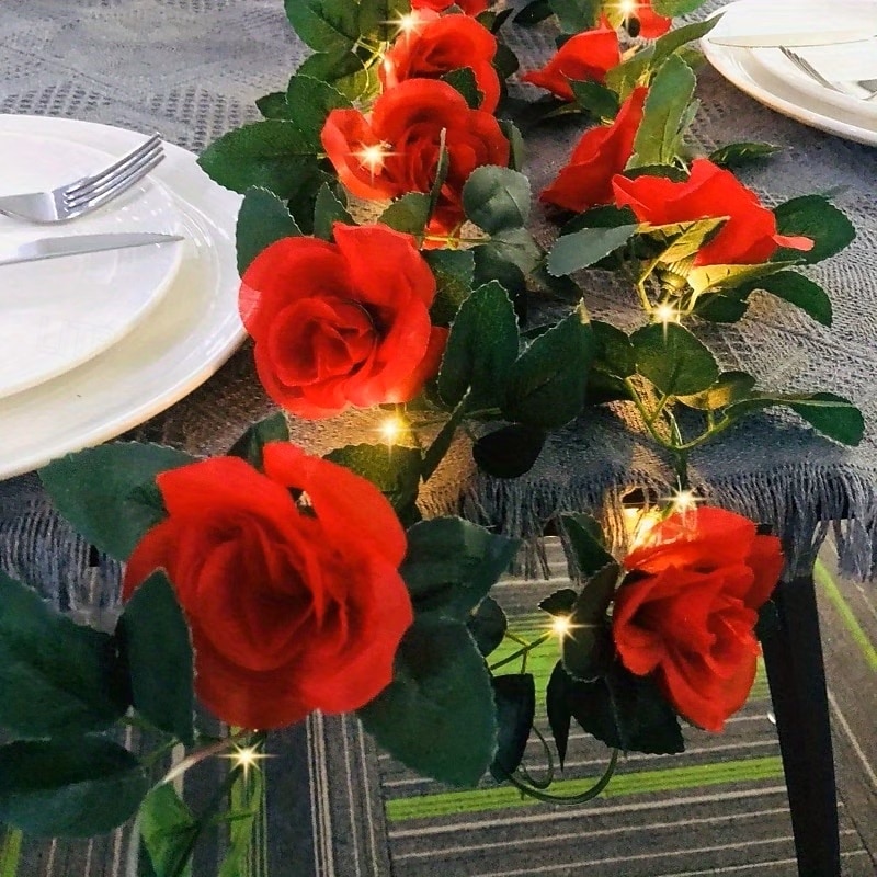 Umělé květinové, zelené a vinné révy pohádkové řetězové světýlka 2m 20LED simulované růžové světýlka na svatbu, Valentýn, domov, balkon, zahradu, oblouky, sváteční, párty dekorace 2026 - $14.49 –P5