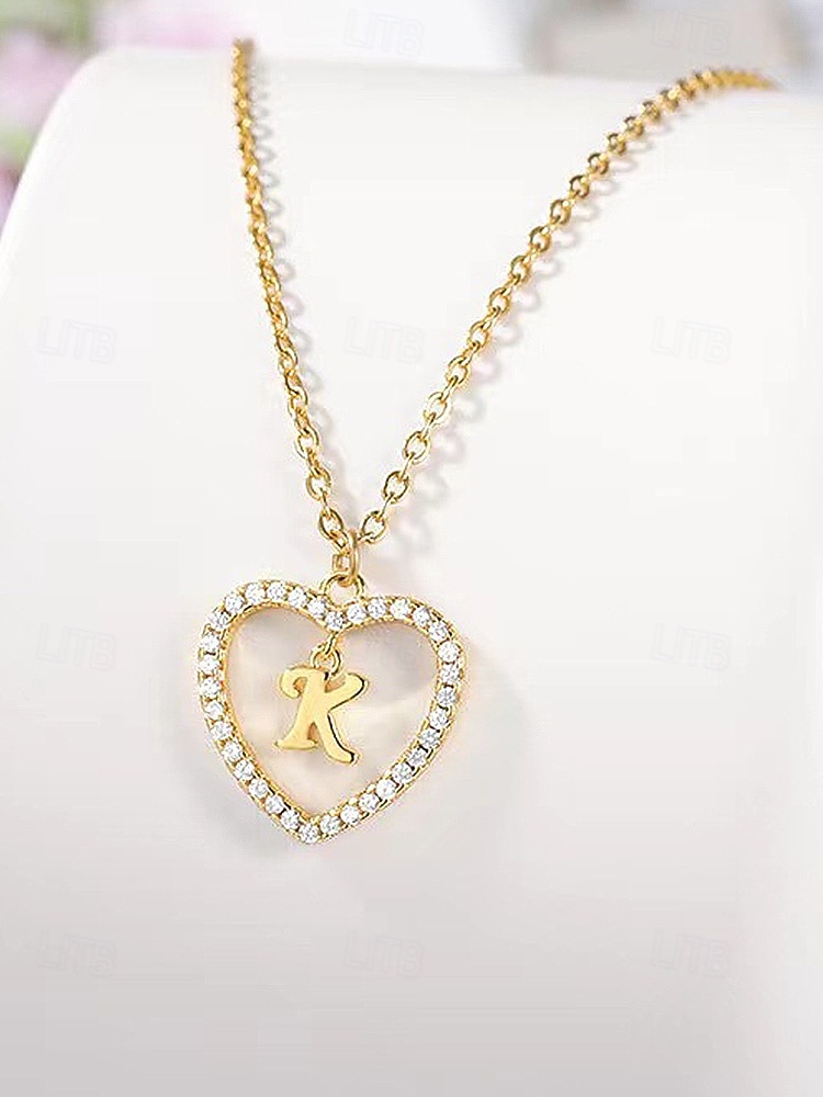 hjerteformet anhengskjede for kvinner – legeringsmateriale, 26 alfabetstiler, strass-aksenter – perfekt valentinsdagsgave 2026 - $7.99 –P5