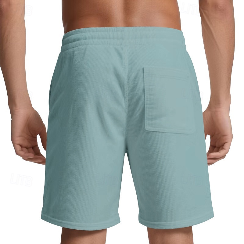 Men's Shorts Casual Shorts Corduroy Shorts Pocket Elastic Waist Plain Comfort Breathable Knee Length Casual Outdoor Beach Vacation Fashion Black White Micro-elastic 2026 - $20.99 –P9