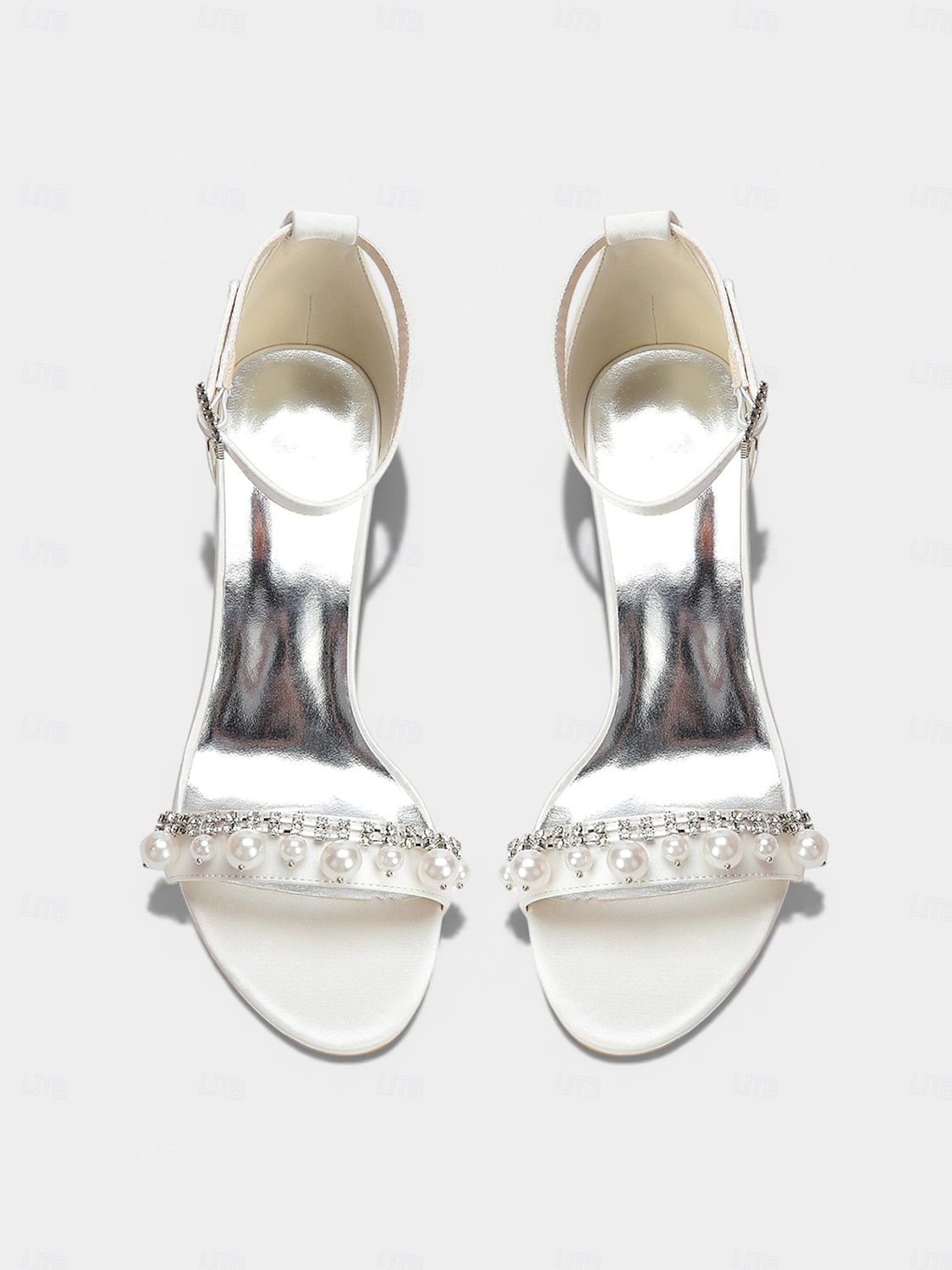 Naisten norsunluunväriset kristallipalikkakorkosandaalit, elegantit nilkkaremmillä varustetut hääkengät moderneihin kaupunkihäihin 2026 - $59.99 –P4