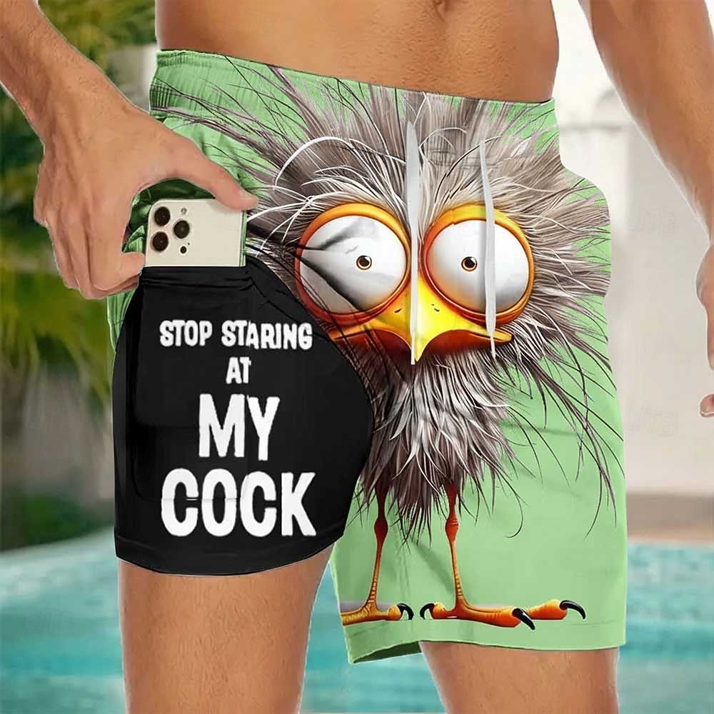 בגדי ריקוד גברים אנימציה אֶפרוֹחַ סלנג מצחיק מכנסיים קצרים מכנסי ים קצרים 2 ב-1 מכנסי שורט בגדי ים מותן בינוני הוואי חגים כיסי צד עם תוחם דחיסה מותן שרוך אלסטי מְעַצֵב ביגוד 2026 - $22.99 –P2