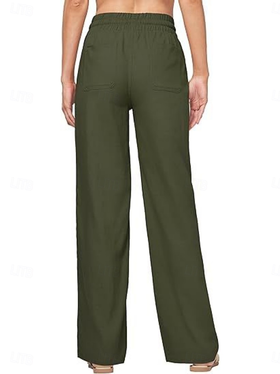 Naisten Puuvillaiset pellavahousut Kiinalainen Kesähousut Suora Loma Perus Vapaa-aika Täyspitkä Korka vyötärö Yhtenäinen väri Tasku Elastinen vyötärönauha Mukava Pehmeä Elastinen ulko- Katu Sininen 2026 - $42.99 –P12