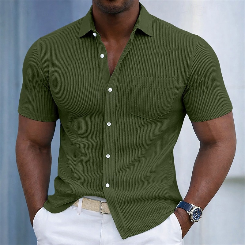 Herre Skjorte Konsistens Uformell skjorte Kordfløyel skjorte Skjorte med knapper Svart Hvit Burgunder Navyblå Militær Grønn Kortermet عادي Skjortekrage Avslappet Daglig Lomme foran Klær Elegant Mote 2026 - $26.99 –P9