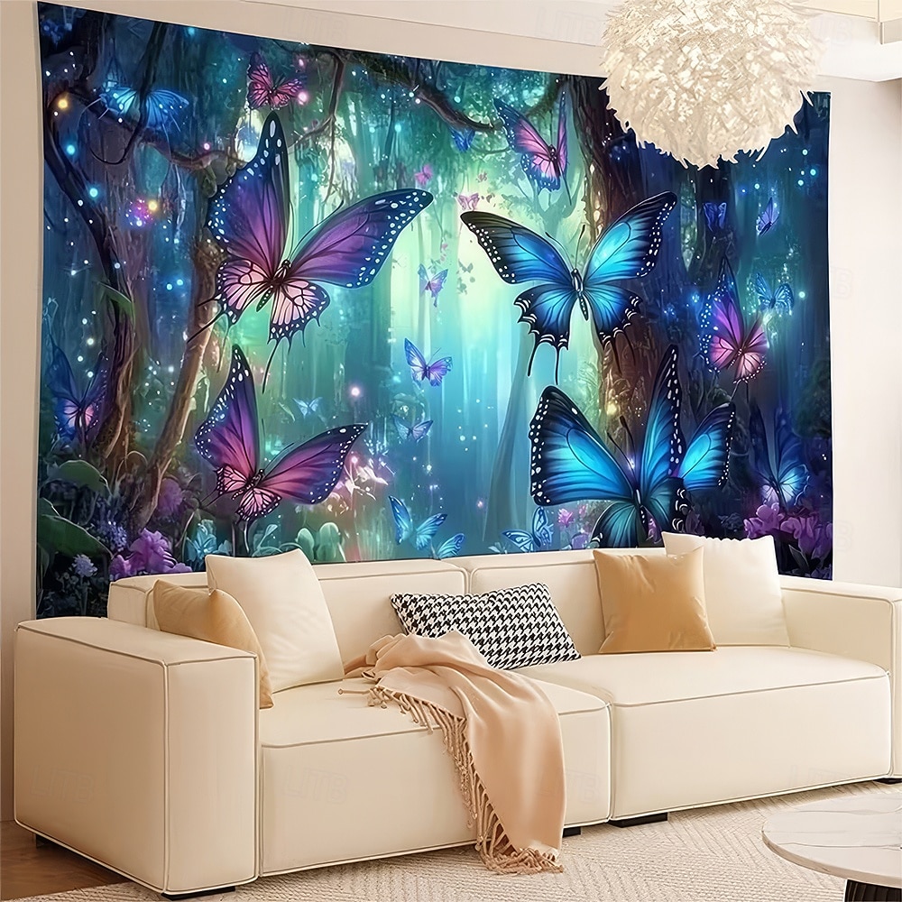 Arazzo da parete con farfalle, estetica, foresta incantata, paesaggio misterioso luminoso, per camera da letto, soggiorno, dormitorio, arredamento per la casa del 2026 a $19.99 –P2