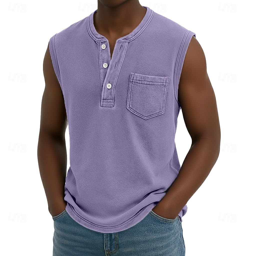 Débardeur pour homme SoftFade™ sans manches chemise sans manches Henley été printemps uni basique poche style vintage teinture en pièce vacances street décontracté quotidien noir haut Tee pour hommes de 2026 ? $23.99 –P9
