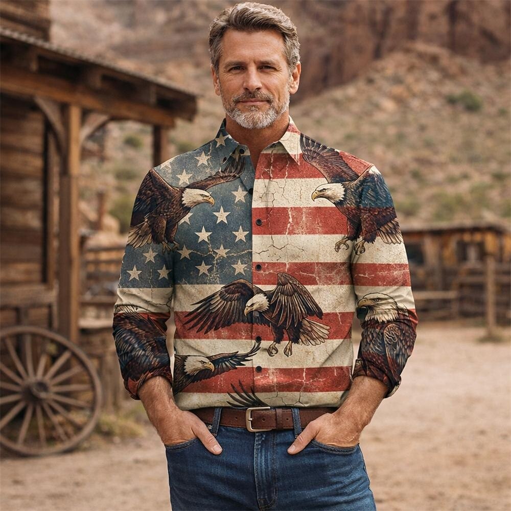 250° anniversario USA Retrò Vintage Anni '70 Camicia Camicia Aloha Lunghe Hippie Geometrico Etnico Costume Per uomo Mascherata 4 Luglio Casuale Feste Giorno dell'Indipendenza Adulti Camicia Primavera del 2026 a $26.99 –P3
