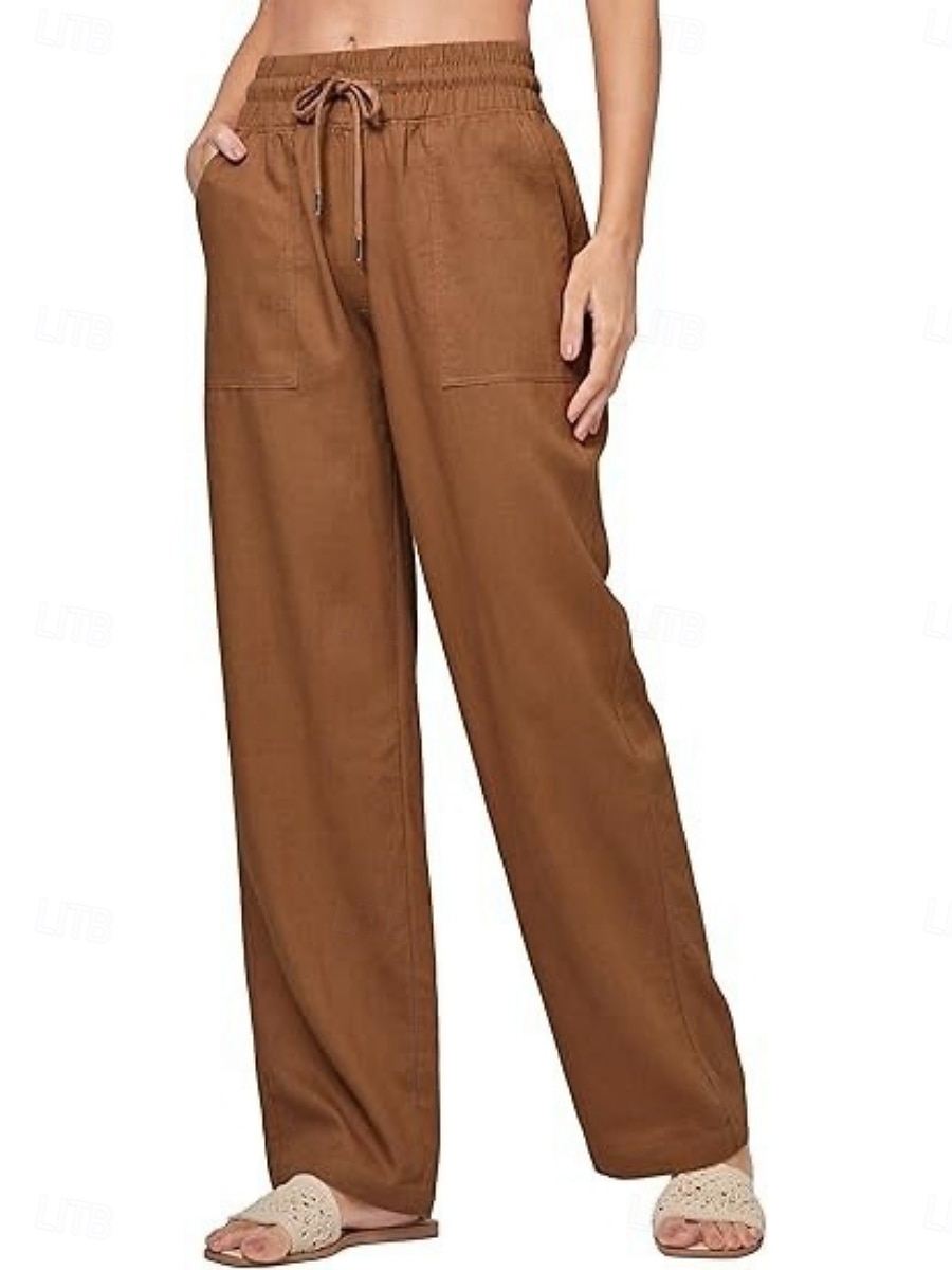 Naisten Puuvillaiset pellavahousut Kiinalainen Kesähousut Suora Loma Perus Vapaa-aika Täyspitkä Korka vyötärö Yhtenäinen väri Tasku Elastinen vyötärönauha Mukava Pehmeä Elastinen ulko- Katu Sininen 2026 - $42.99 –P8