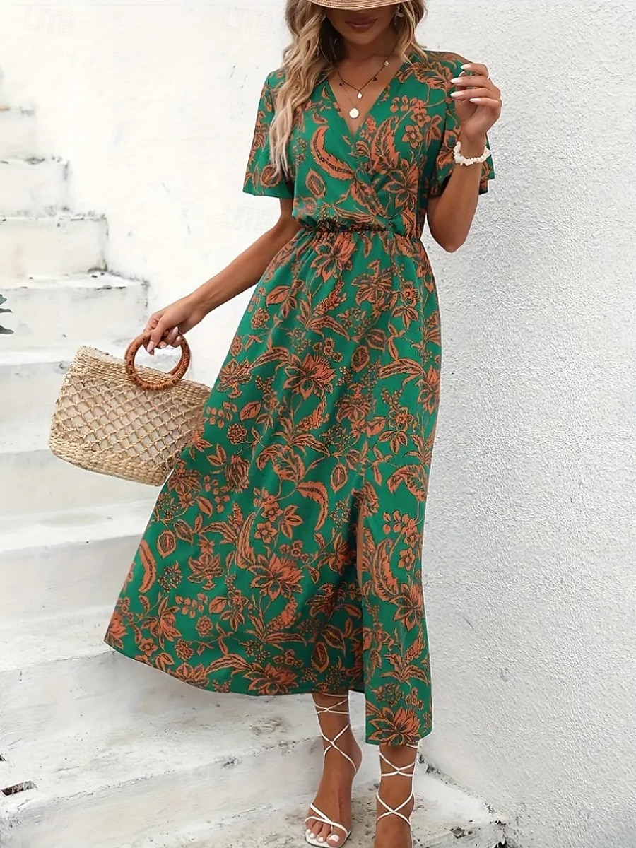 Per donna Abito Lungo Maxi Abito Abito Floreale Abito Boho Elegante Moda Moderno Quotidiano All'aperto Vacanza Vestibilità regolare Floreale Manica Corta Scollo a V Viola Verde Estate Primavera del 2026 a $22.99 –P4