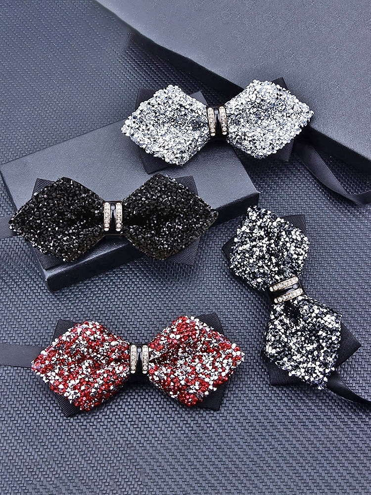 Мужской галстук-бабочка из полиэстера с блестками и кристаллами, доступен в нескольких цветах, идеально подходит для свадеб и вечерних мероприятий. 2026 - $11.99 –P6