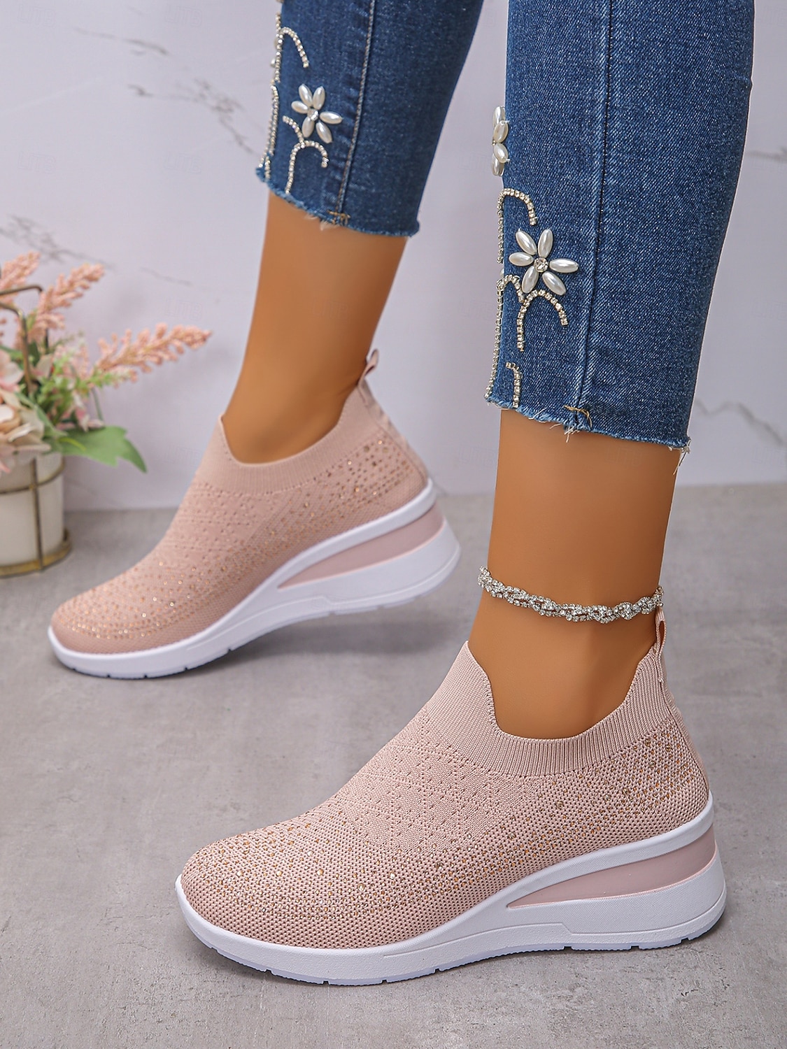 Per donna Casuale Quotidiano Passeggiata Strass Plateau Zeppa Punta Tonda Casual Comfort Tessitura Volante Mocassino Nero Bianco Rosa del 2026 a $26.99 –P4