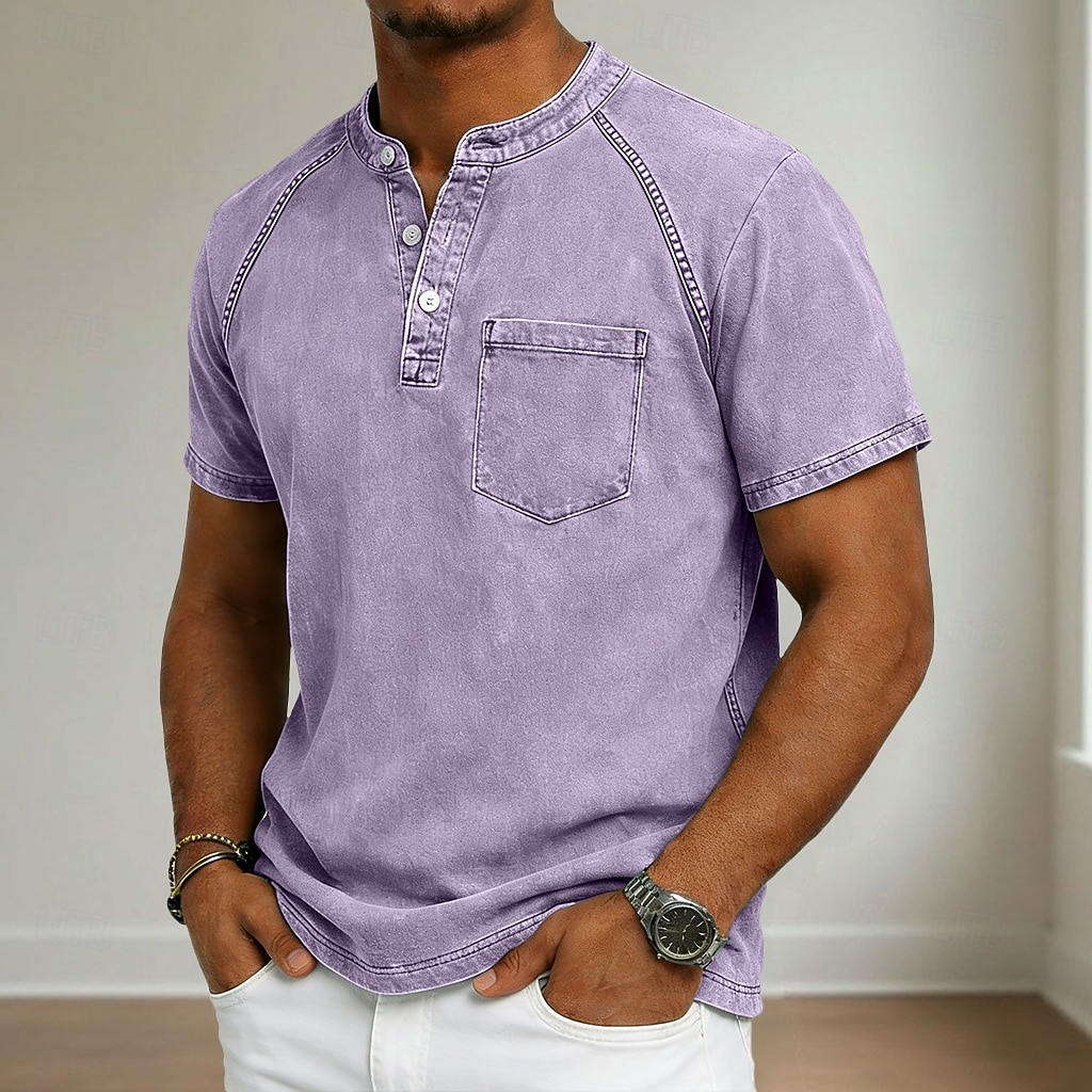 Ανδρικά Μπλουζάκι Πουκάμισο Henley Πουκάμισο 100% Cotton Acid Wash Μπλουζάκι μπλουζάκι Κοντομάνικο Χένλι Φθινόπωρο & Χειμώνας Καλοκαίρι Άνοιξη Σκέτο Βίντατζ Κομψό στυλ street Καθημερινό 2026 - $21.99 –P5