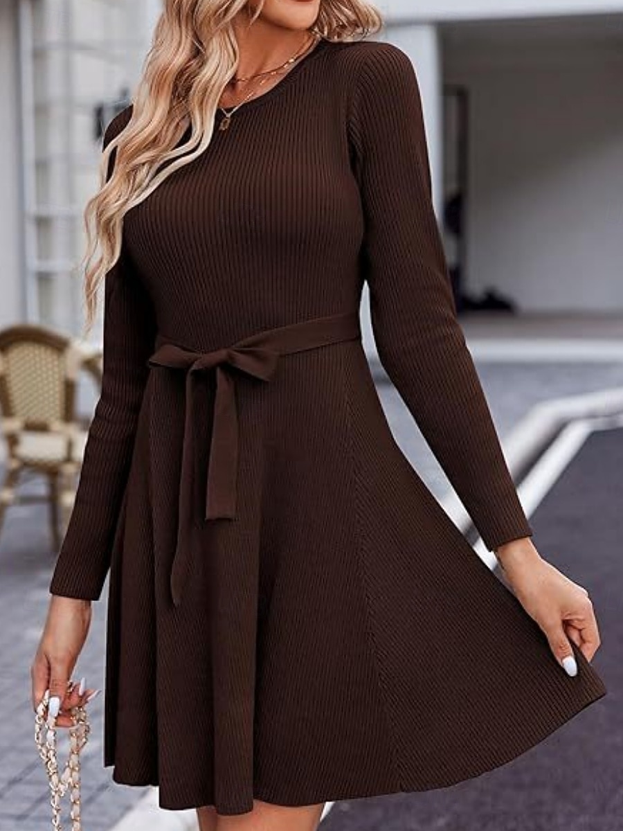 Dam Mini klänning Vit klänning Sweat Klänning Elegant Mode Modern Utomhus Semester Utekväll Smal Slät Långärmad Rund hals Vit Vinröd Marinblå Mörkgrön Vår Höst 2026 - $34.99 –P12