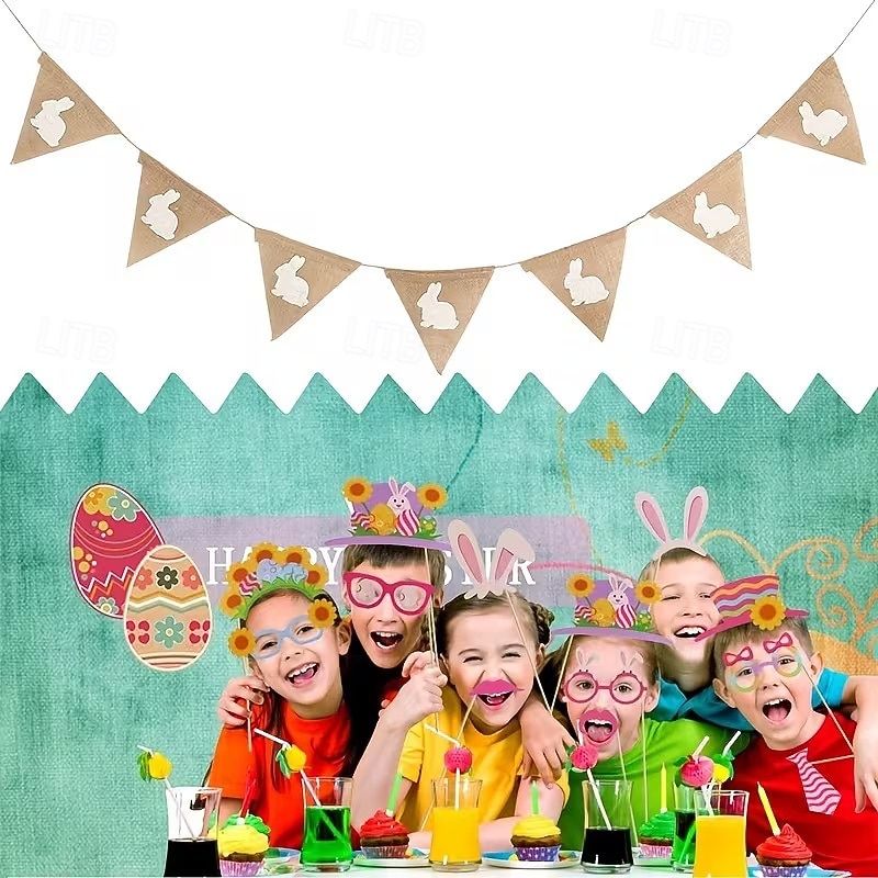 2 סטים של קישוטי מסיבת פסחא, קישוטי מסיבה חגיגיים, קישוטי יוטה משולשים למסיבה 2026 - $16.99 –P2