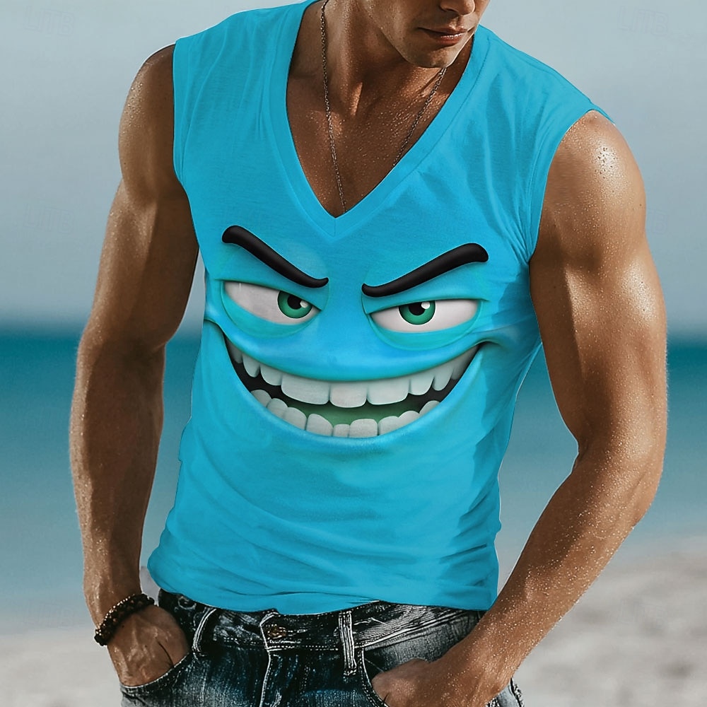 Homme Dessin Animé 3D Émoticônes amusantes T-shirt Sans manches T-shirt Impression 3D Col en V Chemise Tropical Extérieur Vacances Hawaïen Bleu Violet Orange Été Printemps Vêtement Tenue S M L XL XXL de 2026 ? $17.99 –P4