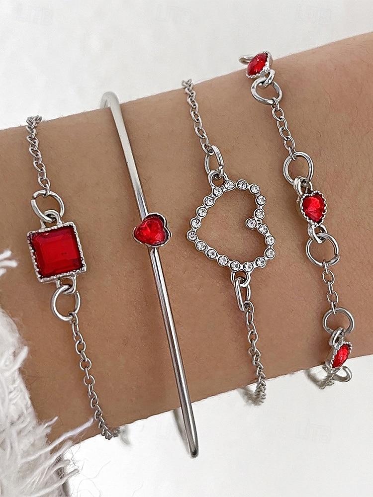 Zestaw bransoletek z zawieszkami w kształcie serca dla kobiet, wielokolorowe bransoletki ze stopu z kryształkami, elegancka i romantyczna biżuteria dla kobiet, idealna na walentynki, na co dzień, na randkę i do codziennych stylizacji 2026 - $9.99 –P3