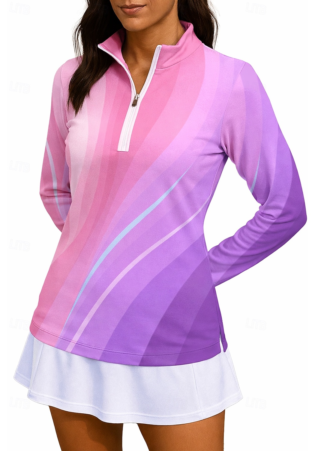 Dames Verloop Gestreept Hemd Sportshirt Wandelen poloshirt Tennisshirt Lange mouw Vetoketju Bloemig UPF50+ UV-bestendig Hoge Elasticiteit Vochtregelerend Ademend Volleybal Tennis Golf Opstaand Rits 2026 - $25.99 –P6