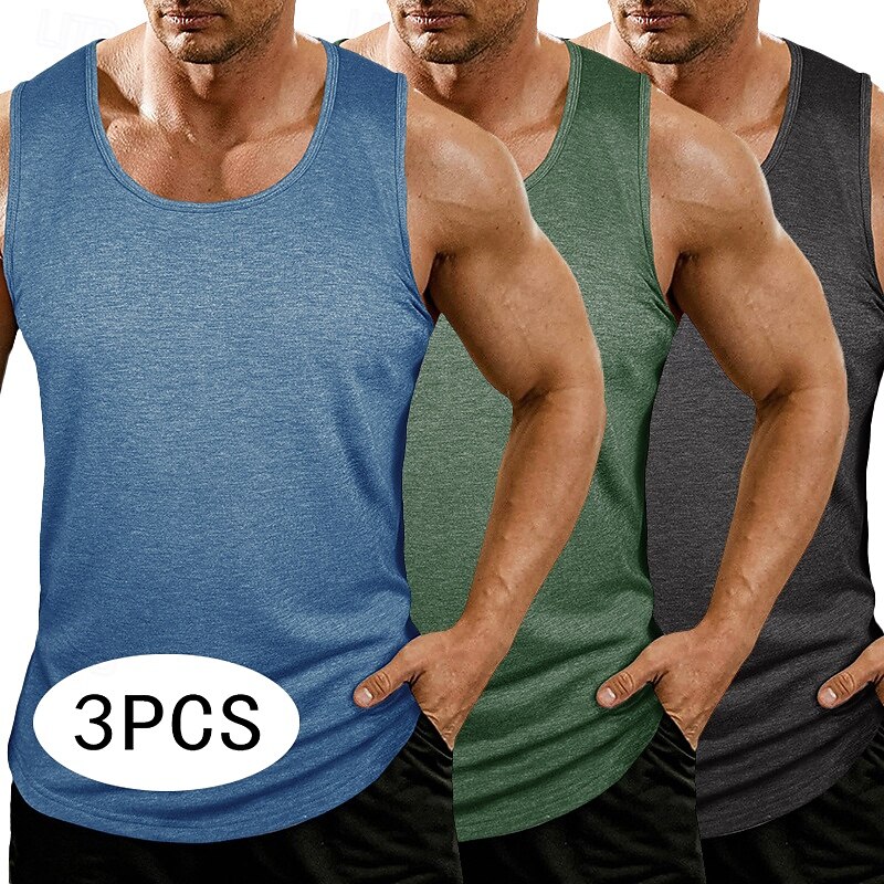 Herr Linne Väst Undertröjor Ärmlös tröja Ärmlös Rundhals Rund halsringning Sommar Alla årstider Slät Mode Grundläggande Klassisk 3 st Slät Ledigt Gym Gata K Topp t-shirt för män 2026 - $39.99 –P1