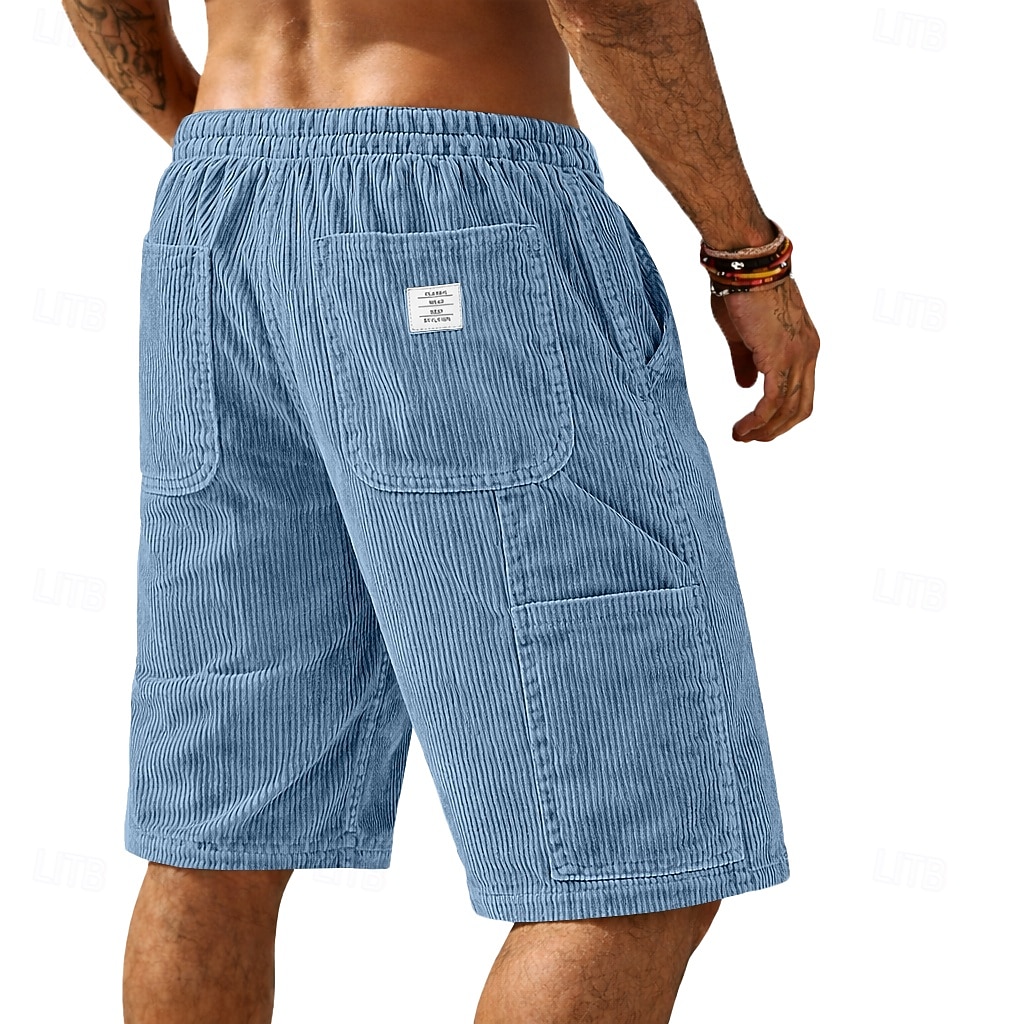 Men's Shorts Summer Shorts Casual Shorts Corduroy Shorts Pocket Elastic Waist Plain Comfort Breathable Knee Length Daily Outdoor Streetwear Vacation Fashion Blue Black Micro-elastic 2026 - $21.99 –P13