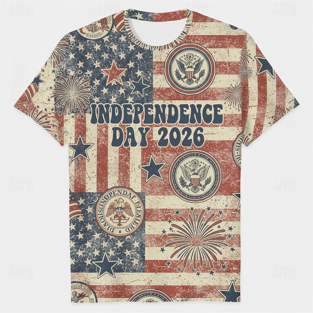 Πατριωτικό Κοντομάνικο Γραφικό γράμμα Τ ΗΠΑ Αστέρια και ρίγες Ρετρό / Βίντατζ Καθημερινό Πατριωτικό Φανέλα 1776-2026 για Γιούνισεξ Ενηλίκων 3D εκτύπωση για Ημέρα ανεξαρτησίας 4η Ιουλίου Πάρτι 2026 - $20.99 –P1