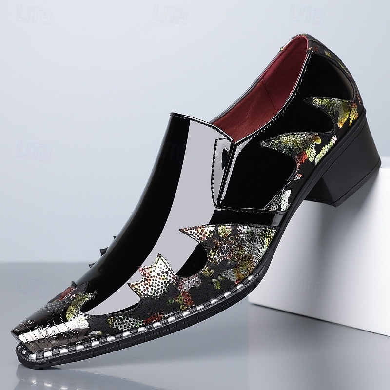scarpe da sposa artistiche in similpelle da uomo – stampa coccodrillo nera e multicolore con dettagli unici, scarpe audaci e creative per matrimoni ed eventi speciali del 2026 a $79.99 –P1