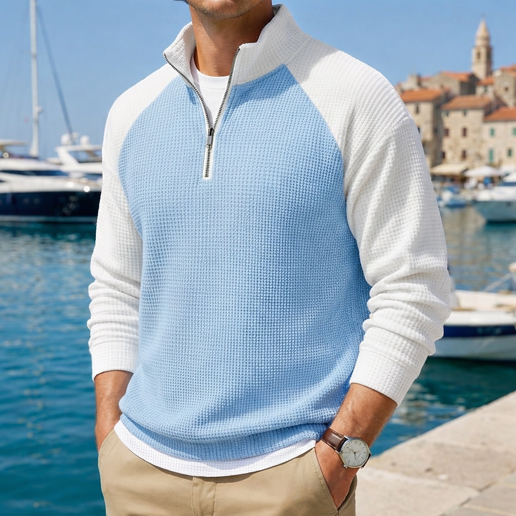 Herre Vaffel poloskjorter Polo Avslappet Formell Båndet krage Langermet Mote Helfarge Med Tekstur Fargeblokk Knapper Vår Høst Vår & Vinter Normal Svart Lysegrønn Navyblå Lilla Mørkeblå Grå Vaffel 2026 - $29.99 –P1