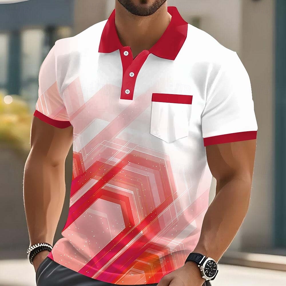 Homens Geométrico Camisas Polo Manga Curta Camisas polo Camisas de colarinho Business casual Ao ar livre Roupa Esportiva Roupa Diária Impressão 3D Botões Primavera Verão Azul Vermelho Laranja de 2026 por $22.99 –P2