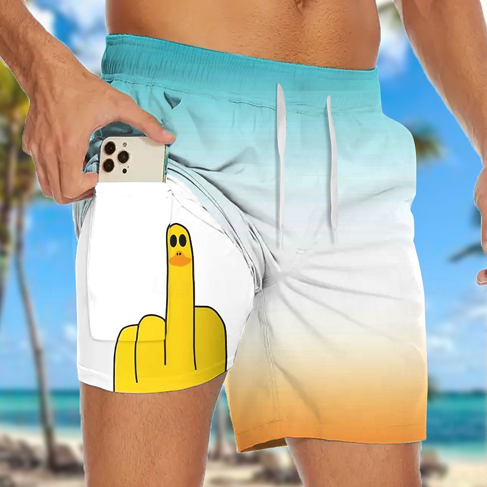 Per uomo Divertente Colore sfumato Anatra Pantaloncini foderati Pantaloncini da bagno 2 in 1 Pantaloncini da mare Misura del girovita medio Hawaiano Ferie Tasche Laterali Con Fodera a Compressione del 2026 a $22.99 –P1