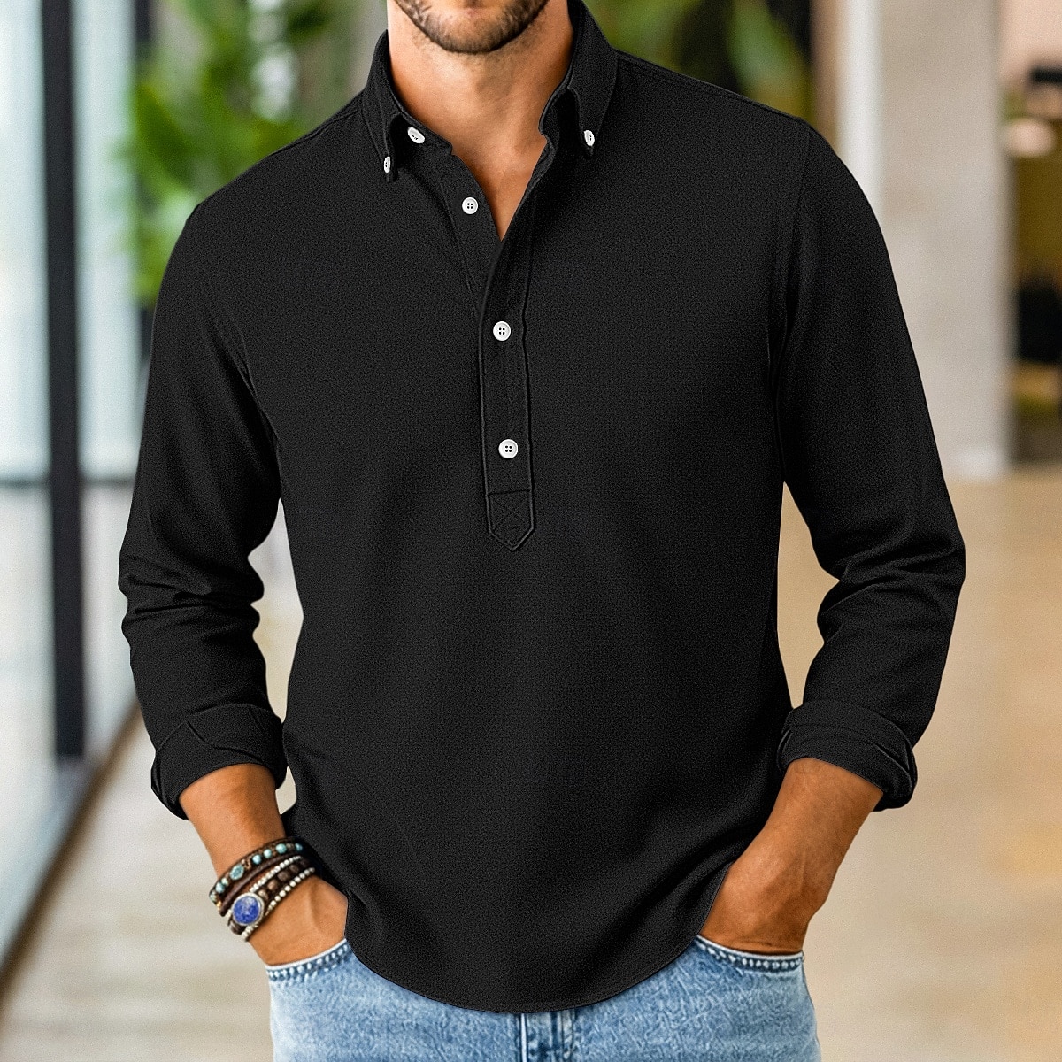Homme Chemise Chemise popover Chemise boutonnée Chemise Décontractée bleu marine manche longue Uni Boutonné Sous Patte Occasionnel Extérieur Boutons Vêtement Tenue Neutre Mode Quotidien Occasionnel de 2026 ? $22.99 –P9