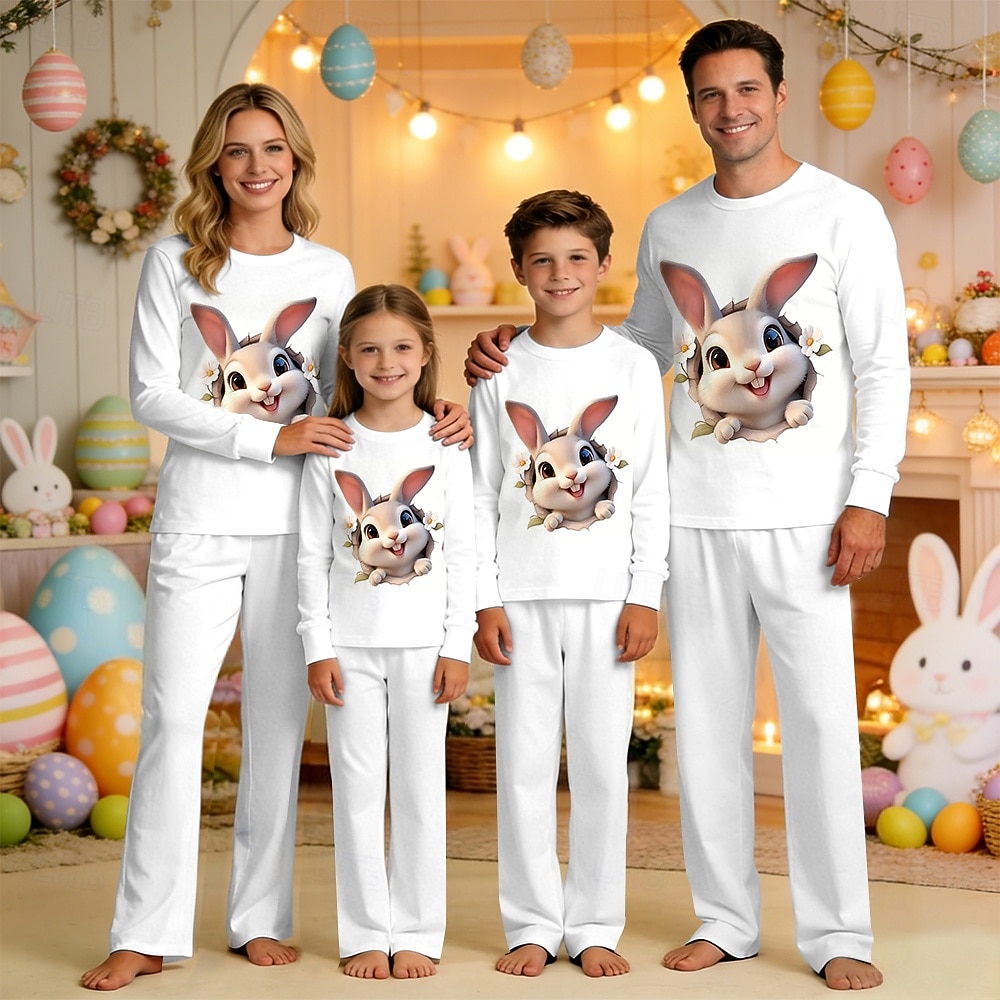 Family Easter Pajamas Graphic Bunny Casual Print Blue Black White Long Sleeve Vacation Matching Outfits 2026 - $23.99 –P3