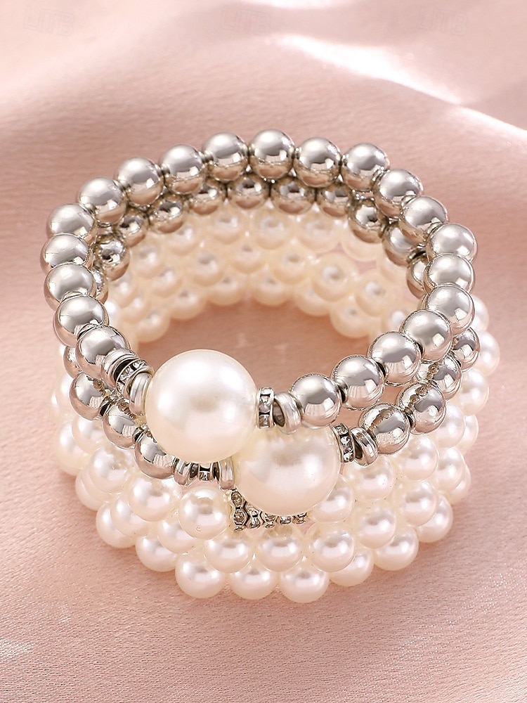 Женский набор браслетов из искусственного жемчуга, элегантный дизайн из серебра и жемчуга, разнообразные варианты для свадеб, вечеринок, торжественных мероприятий и в качестве свадебного аксессуара. 2026 - $9.99 –P5