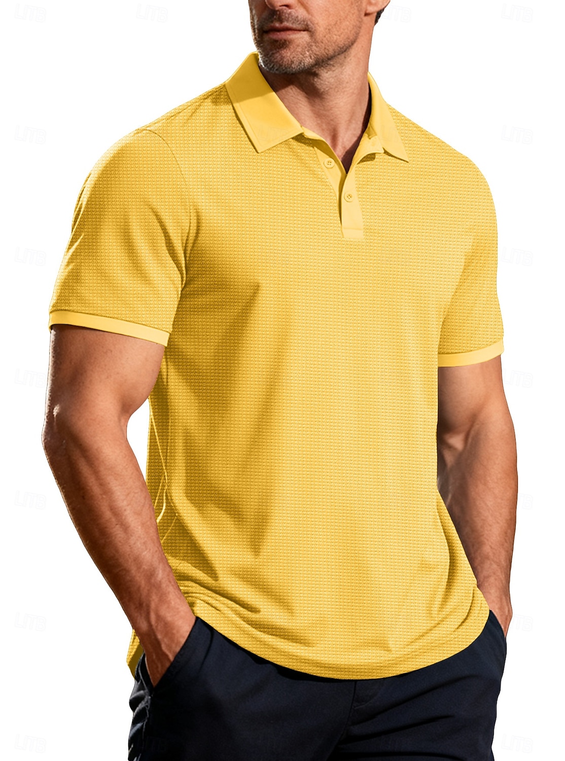 Męskie Koszula golfowa Koszulka polo z dzianiny waflowej Codzienny Biznes Klasyczny Krótki rękaw Moda Nowoczesny Jednokolorowe Guziki Lato Wiosna Wiosna i lato Regularny Czarny Biały Żółty Wino 2026 - $18.49 –P11