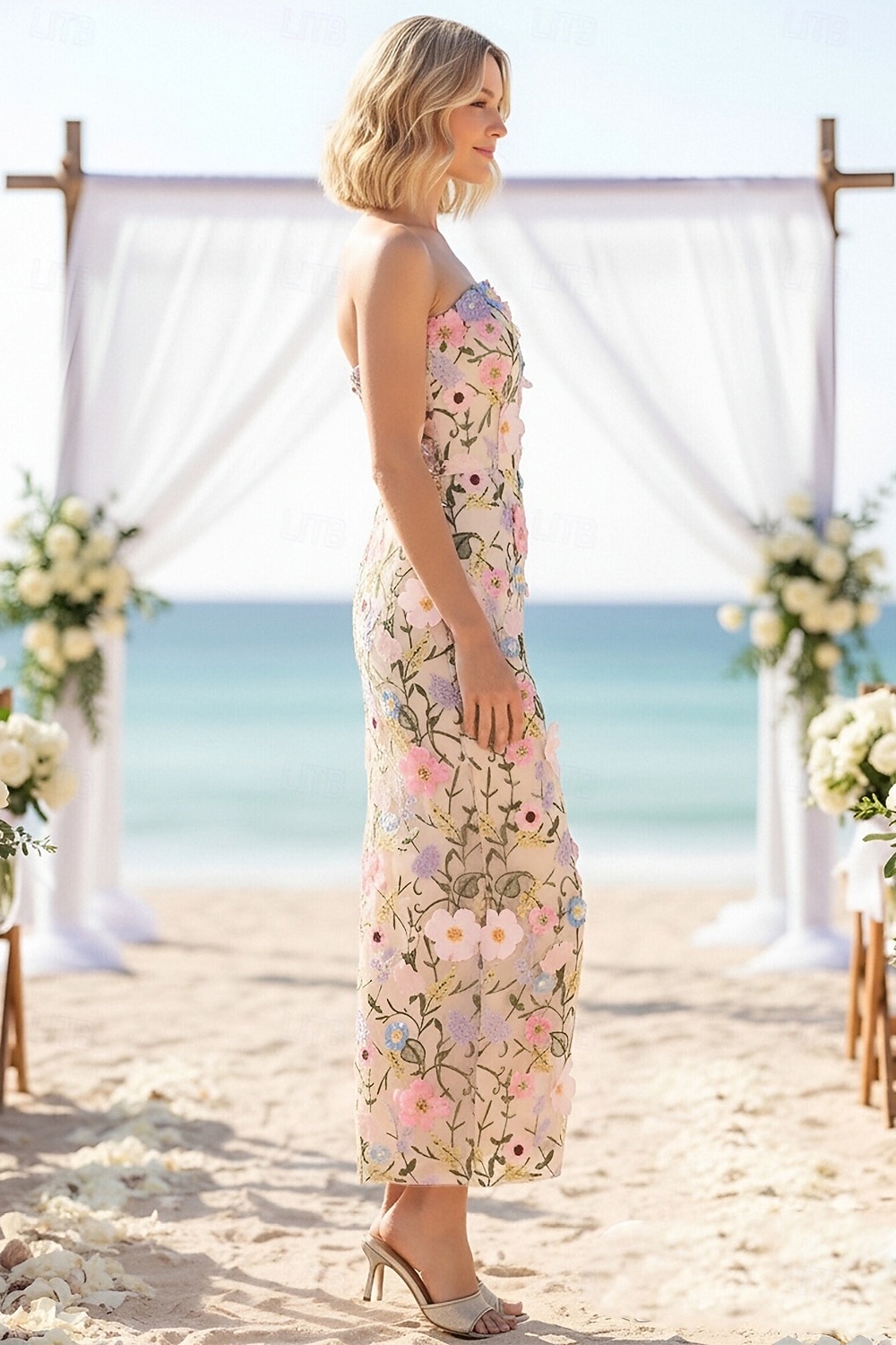 Sheath Column Ankle Length Wedding Guest Dress Wedding Guest Dresses Elegant Sleeveless Strapless Wedding with Embroidered Flower 2026 - $114.99 –P3