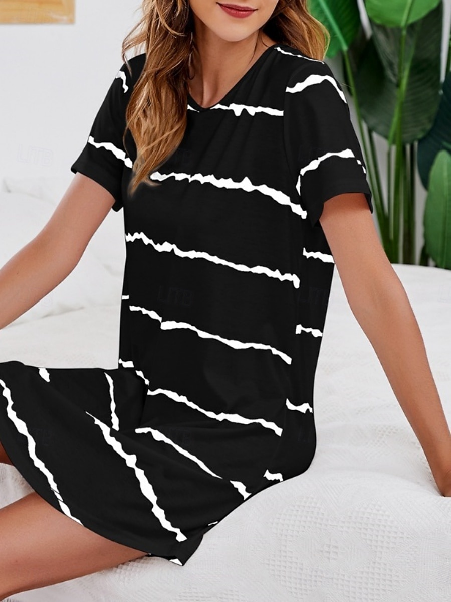 Γυναικεία Νυχτικιά Καθημερινό Ανατομικό Ταινία Καθημερινά Σπίτι Κοντομάνικο Στρογγυλή Ψηλή Λαιμόκοψη Θαλασσί Μαύρο Λευκό Κρασί Καλοκαίρι Άνοιξη Κανονικό 2026 - $21.99 –P10