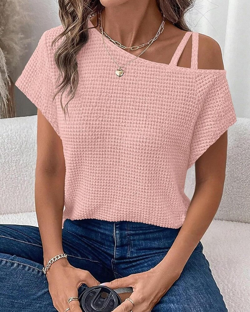 Dames Overhemd Haakwerk Effen Casual Korte mouw Assymmetrisch Normale tops Dagelijks Feestdagen Uitgaan Zwart Wit Blozend Roze Rose Roze Grijs Zomer Lente 2026 - $22.99 –P4